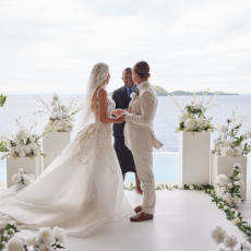 A couple celebrating their wedding at Kokomo Private Island Fiji