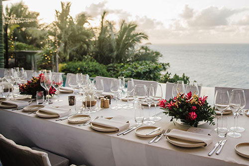 Fiji Destination Wedding - Dining setting for a wedding at Kokomo Private Island Fiji