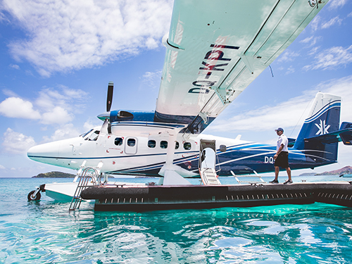 Guests arriving at Kokomo Private Island Fiji by seaplane