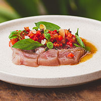 A meal prepared using freshly caught fish at Kokomo Private Island Fiji