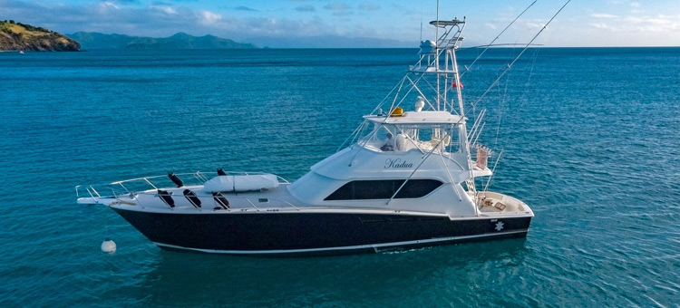 Fishing boat 'Kadua' out on the water off the coast of Kokomo Private Island Fiji