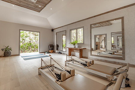 The tastefully appointed pilates room at Kokomo Island Fiji.