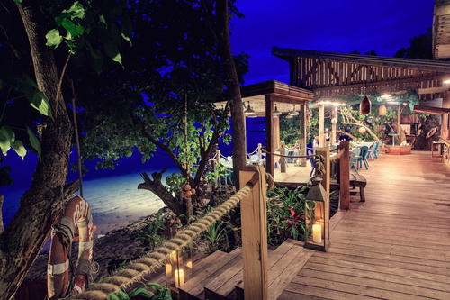 A beachfront restaurant at Kokomo Private Island Fiji
