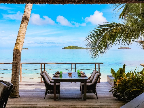 The beachside al fresco dining at the Beach Shack at Kokomo Private Island Fiji