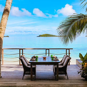 The beachside al fresco dining at the Beach Shack at Kokomo Private Island Fiji